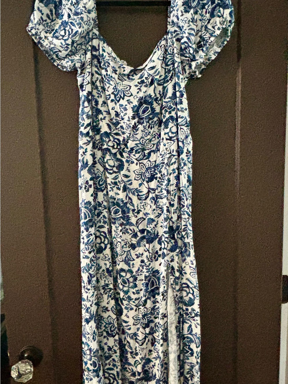 Francesca's Collections White Maxi Dress with Blue Floral Print